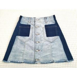 FIONA CHEN faux patchwork button down denim A-line mini skirt S